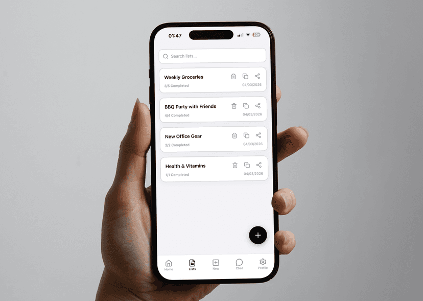 Shared family shopping list interface